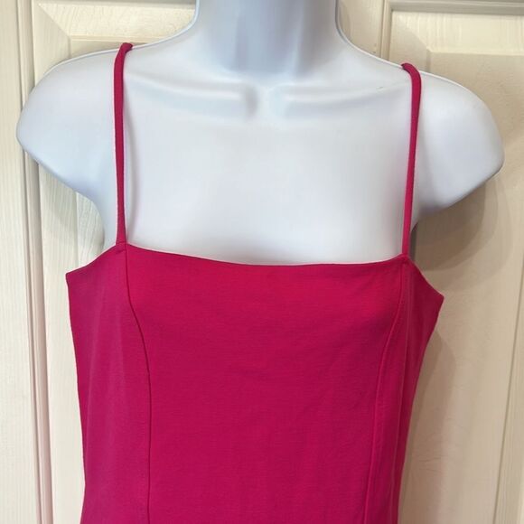 Forever 21 Dress Mini Barbie Pink SzLarge Spaghetti Strap Slimming Square Neck - Picture 3 of 7